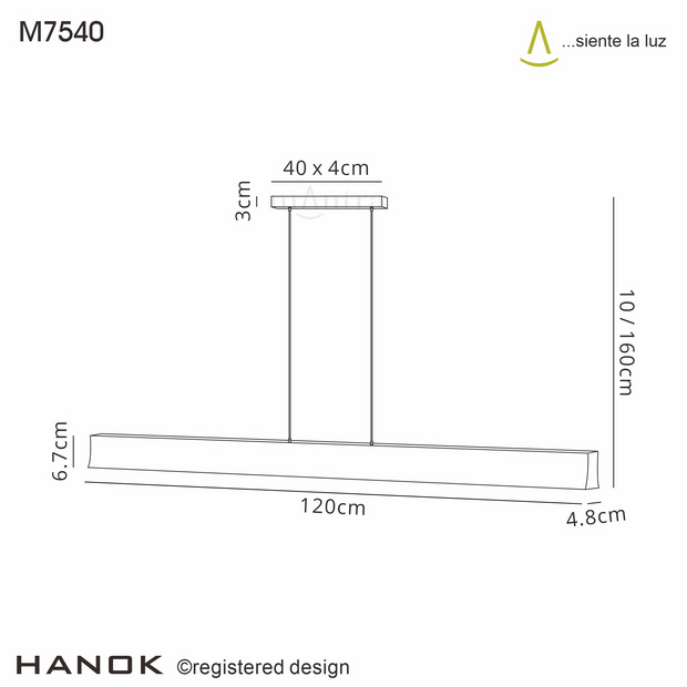 Mantra Hanok Slim LED Linear Bar Pendant White - 3000K