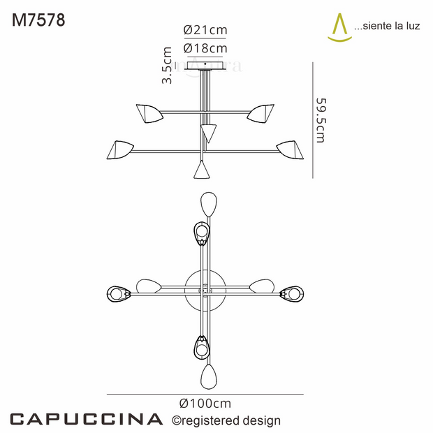 Mantra Capuccina LED 8 Light Fixed Pendant Black - 3000K