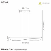 Mantra Bianca Crackled Acrylic Effect Large LED Linear Bar Pendant White - 3000K