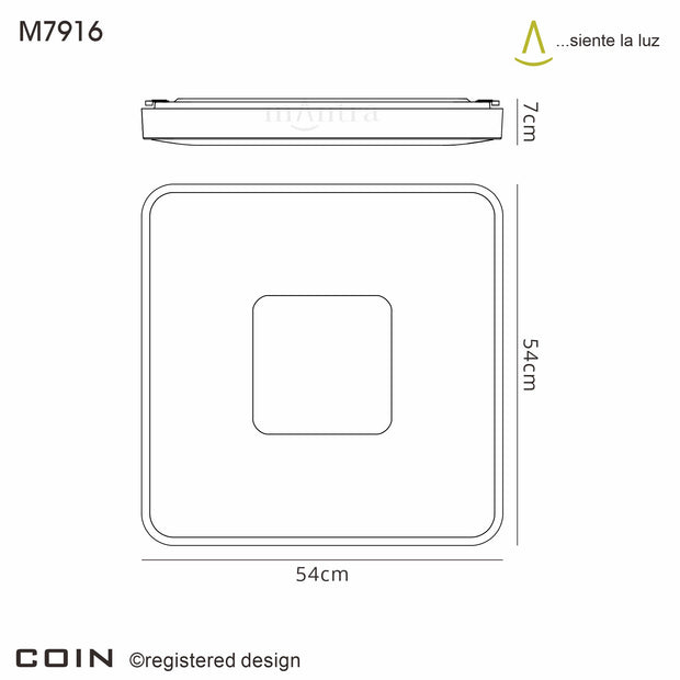 Mantra Coin Large Square LED Flush Ceiling Light White Complete With Remote Control - 2700K-5000K Tuneable