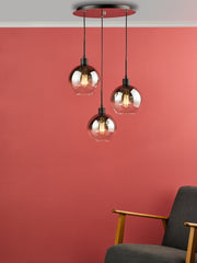 Dar Lycia 3 Light Cluster Pendant Matt Black With Smoked/Clear Ombre Glass Globes
