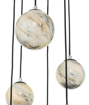 Dar Mikara MIK0650 6 Light Cluster Pendant In Polished Chrome Finish With Marble Effect Glass