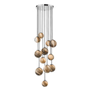 Dar Mikara 12 Light Cluster Pendant In Polished Chrome Complete With Planet Glasses 2.5M
