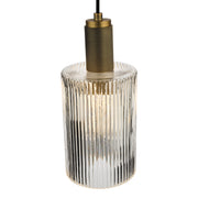 Dar Nikolas Single Pendant Light Natural Solid Brass With Cylindrical Clear Ribbed Glass