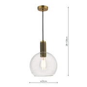 Dar Nikolas Single Pendant Light Natural Solid Brass With Round Clear Glass