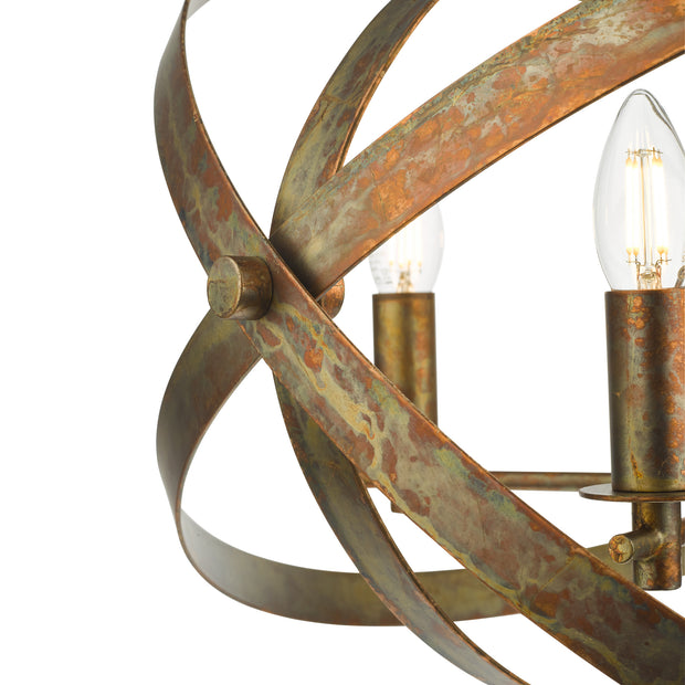 Dar Nitya 5 Light Industrial Orb Pendant Mottled Copper