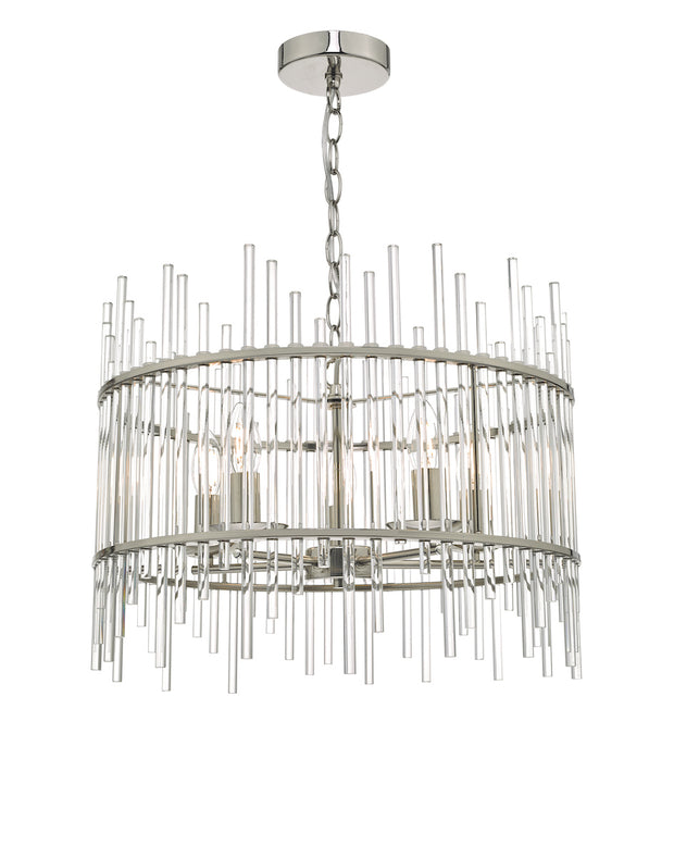 Dar Olyn OLY0538 5 Light Pendant In Polished Nickel Finish With Glass Rods