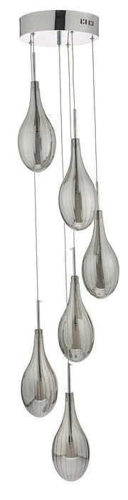 Dar Seta SET6410 6 Light Cluster In Polished Chrome Finish With Smoked Glass