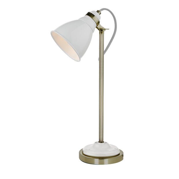 Dar Sika Task Table Lamp In White and Antique Brass