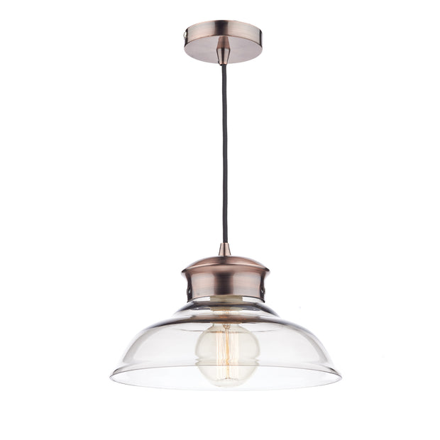 Dar Siren SIR0164 Antique Copper Single Pendant With Clear Glass Shade