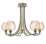 Dar Sivyer SIV5475 5 Light Semi Flush Ceiling Light In Antique Brass Finish With Champagne Glass Shades