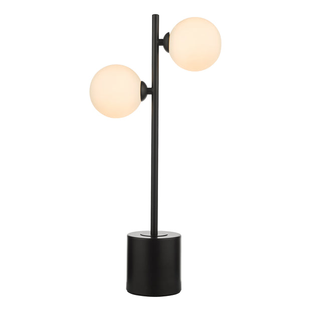 Dar Spiral 2 Light Table Lamp Matt Black With Opal Glass Globes