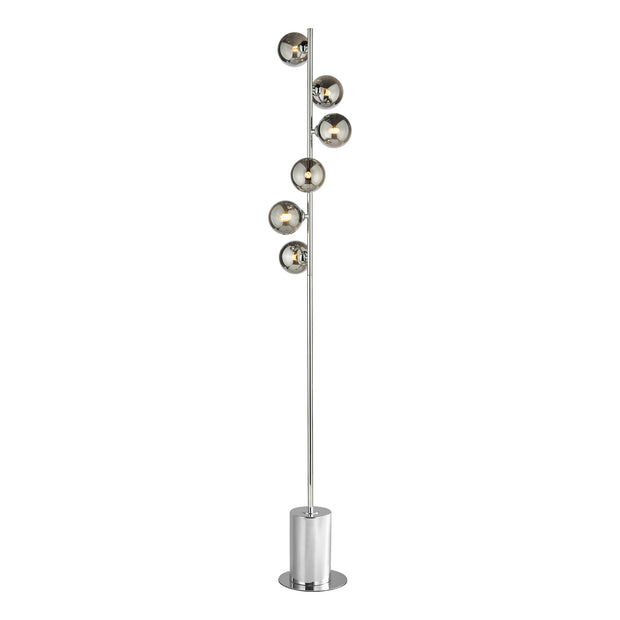 Dar Spiral 6 Light Floor Lamp Polished Chrome With Smoked Glass Globes