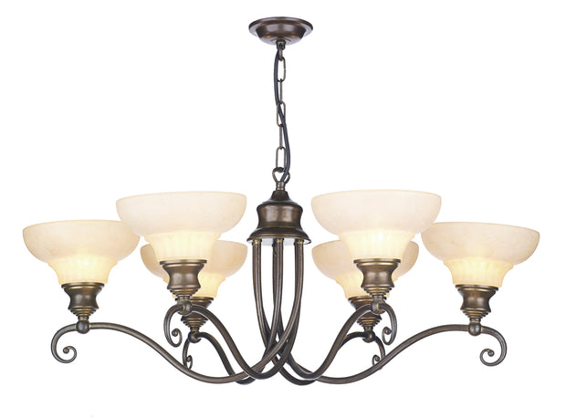 David Hunt Stratford SFD0658 Aged Brass 6 Light Chandelier Complete With Marble Effect Glass Shades