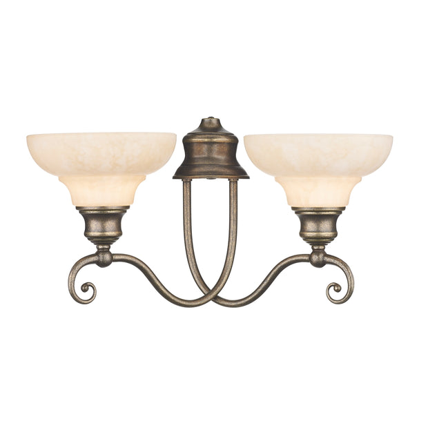 David Hunt Stratford SFD0958 Aged Brass Double Wall Light Complete With Marble Effect Glass Shades