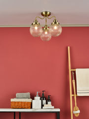 Dar Tamara 3 Light Semi-Flush Bathroom Ceiling Light Antique Brass With Clear Ribbed Glass Shades - IP44