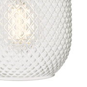 Dar Tehya Single Pendant Light Matt Black With Antique Brass Detailing & Clear Textured Glass Shade