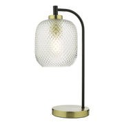 Dar Tehya Table Lamp Matt Black With Antique Brass Detailing & Clear Textured Glass Shade