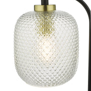 Dar Tehya Table Lamp Matt Black With Antique Brass Detailing & Clear Textured Glass Shade