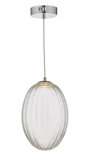 Dar Tyona TYO0108 LED Pendant In Polished Chrome Finish With Bubble Effect Ribbed Glass