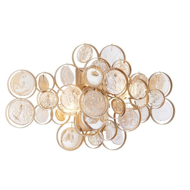 Thorlight Amos Antique Gold Finish 2 Light Wall Light Complete With Clear & Amber Glass Medallions
