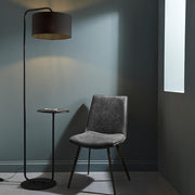 Thorlight Aris Satin Black Finish Floor Lamp Complete With Black Fabric Shade & Table