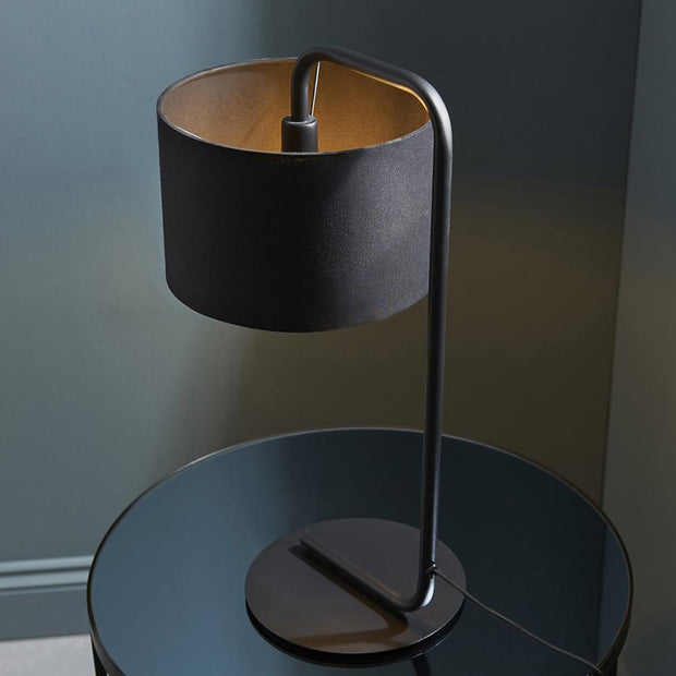 Thorlight Aris Satin Black Finish Table Lamp Complete With Black Fabric Shade