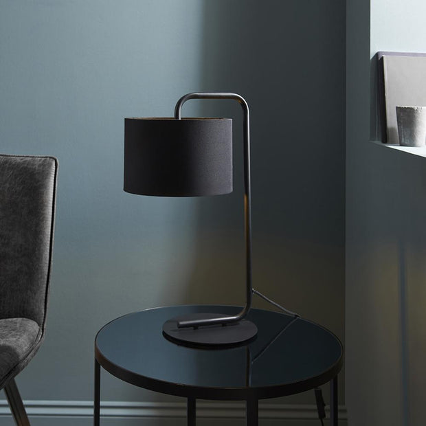 Thorlight Aris Satin Black Finish Table Lamp Complete With Black Fabric Shade