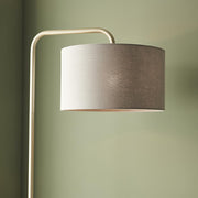 Thorlight Aris Satin Champagne Finish Floor Lamp Complete With Slate Grey Fabric Shade & Table