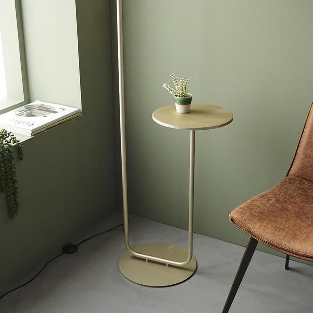 Thorlight Aris Satin Champagne Finish Floor Lamp Complete With Slate Grey Fabric Shade & Table