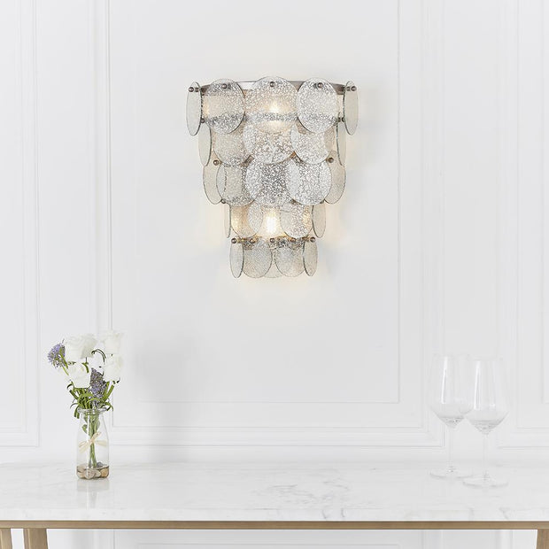Thorlight Astrid Antique Silver Finish 2 Light Wall Light Complete With Mercury Glass Ornate Suspended Discs