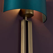 Thorlight Celia Antique Brass Single Wall Light Complete With Satin Teal Fabric Shade