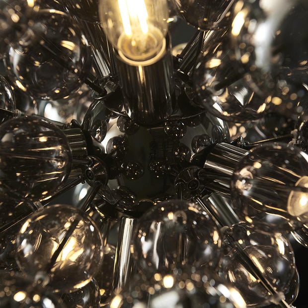 Thorlight Clementine Black Chrome 9 Light Pendant Complete With Tinited Smoke Glass Spheres