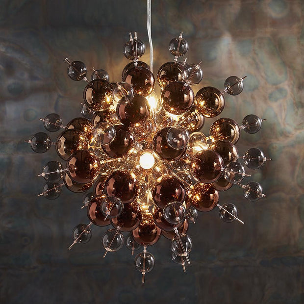 Thorlight Clementine Copper Finish 9 Light Pendant Complete With Copper And Tinted Smoked Glass Spheres