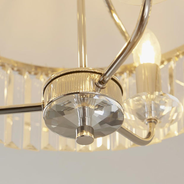 Thorlight Melia Polished Nickel Finish 3 Light Semi Flush Ceiling Light Complete With Clear Cut Faceted Glass Drops