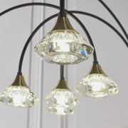Thorlight Nikko Matt Black & Brushed Brass Finish 9 Light LED Pendant Complete With Clear Crystal Shades - 3000K