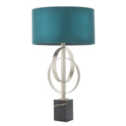 Thorlight Noor Antique Silver Leaf & Black Marble Table Lamp Complete With Satin Teal Fabric Shade
