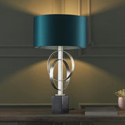 Thorlight Noor Antique Silver Leaf & Black Marble Table Lamp Complete With Satin Teal Fabric Shade