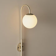 Thorlight Phoenix Satin Champagne Painted Plug-In Wall Light With Opal Glass Globe and Shelf