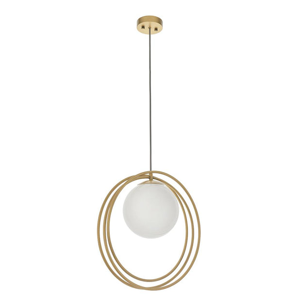 Thorlight Ravi Brushed Gold Finish Single Pendant Light Complete With Glossy Opal Glass Globe