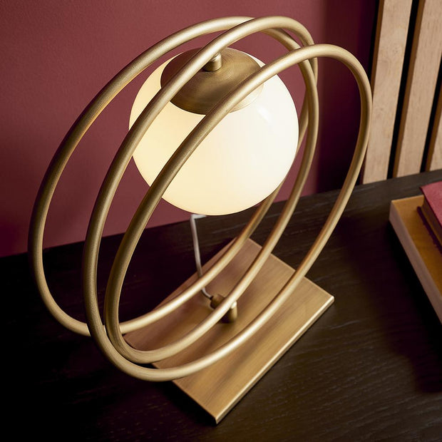 Thorlight Ravi Brushed Gold Finish Table Lamp Complete With Glossy Opal Glass Globe