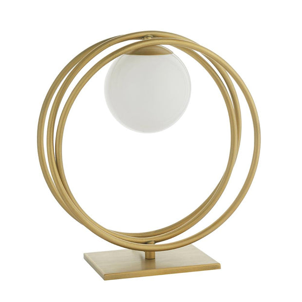 Thorlight Ravi Brushed Gold Finish Table Lamp Complete With Glossy Opal Glass Globe