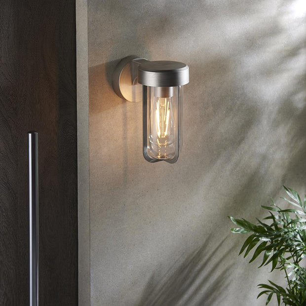 Thorlight Vada Brushed Silver Finish Exterior Wall Light Complete With Clear Glass - IP44