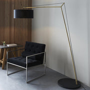 Thorlight Yareli Matt Brass & Black Finish Large Angular Floor Lamp Complete With Black Cotton Shade
