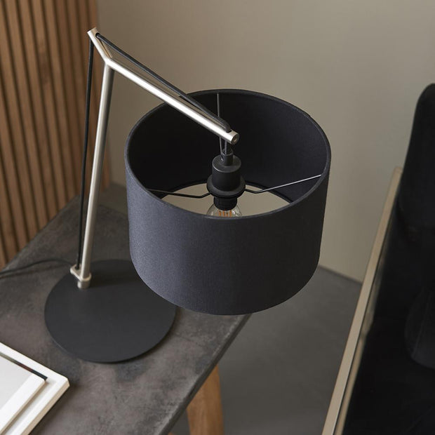 Thorlight Yareli Matt Nickel & Black Finish Angular Table Lamp Complete With Black Cotton Shade