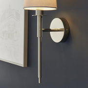 Thorlight Zadie Polished Nickel Single Wall Light Complete With Vintage White Cotton Fabric Shade