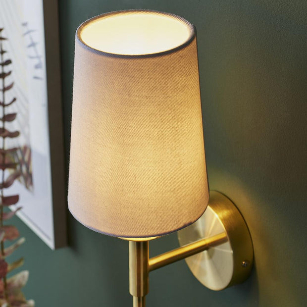 Thorlight Zadie Satin Brass Single Wall Light Complete With Vintage White Cotton Fabric Shade