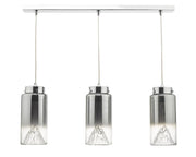 Dar Vahla VAH0310 3 Light Bar Pendant In Polished Chrome Finish With Smoked Ombre Glass Shades