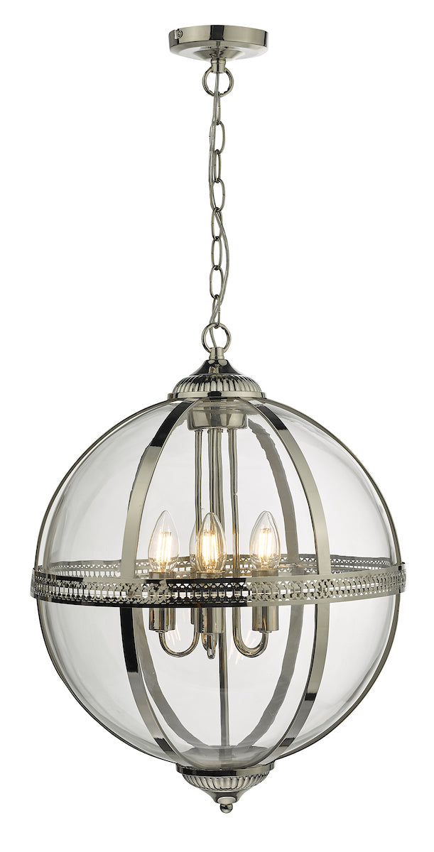 Dar Vanessa VAN0538 5 Light Pendant In Polished Nickel And Clear Glass Finish