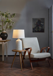 Dar Vondra VON4239 Ceramic Table Lamp In White & Grey Finish Complete With Ivory Shade